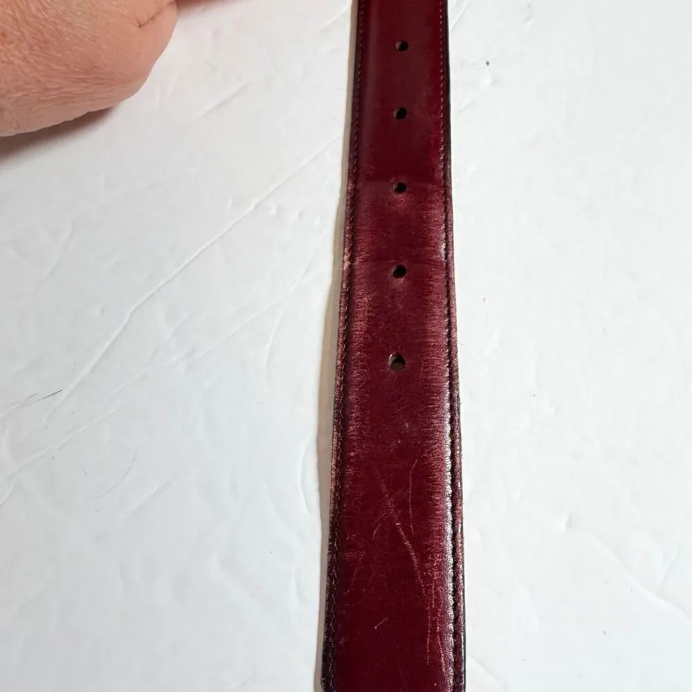 L'Aiglon Paris New York Burgundy Leather Belt Size 36 Full Grain Brass Buckle